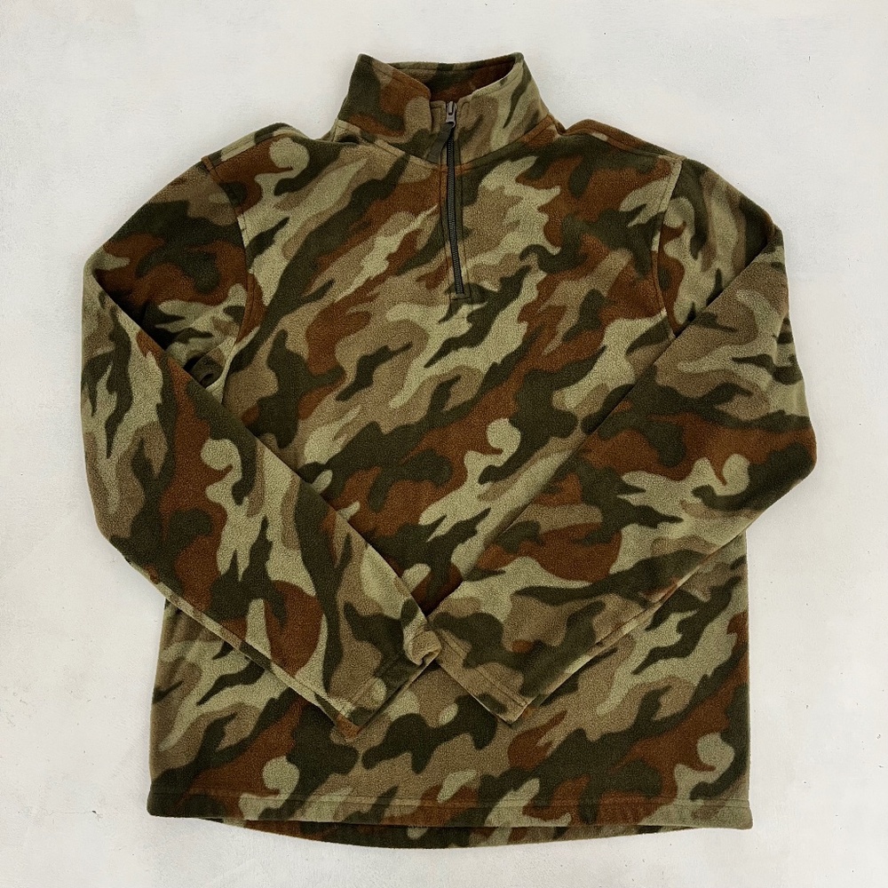 Starter Mens Size M Pullover Sweater Green‎ Brown Camouflage Quarter Zip Outdoor